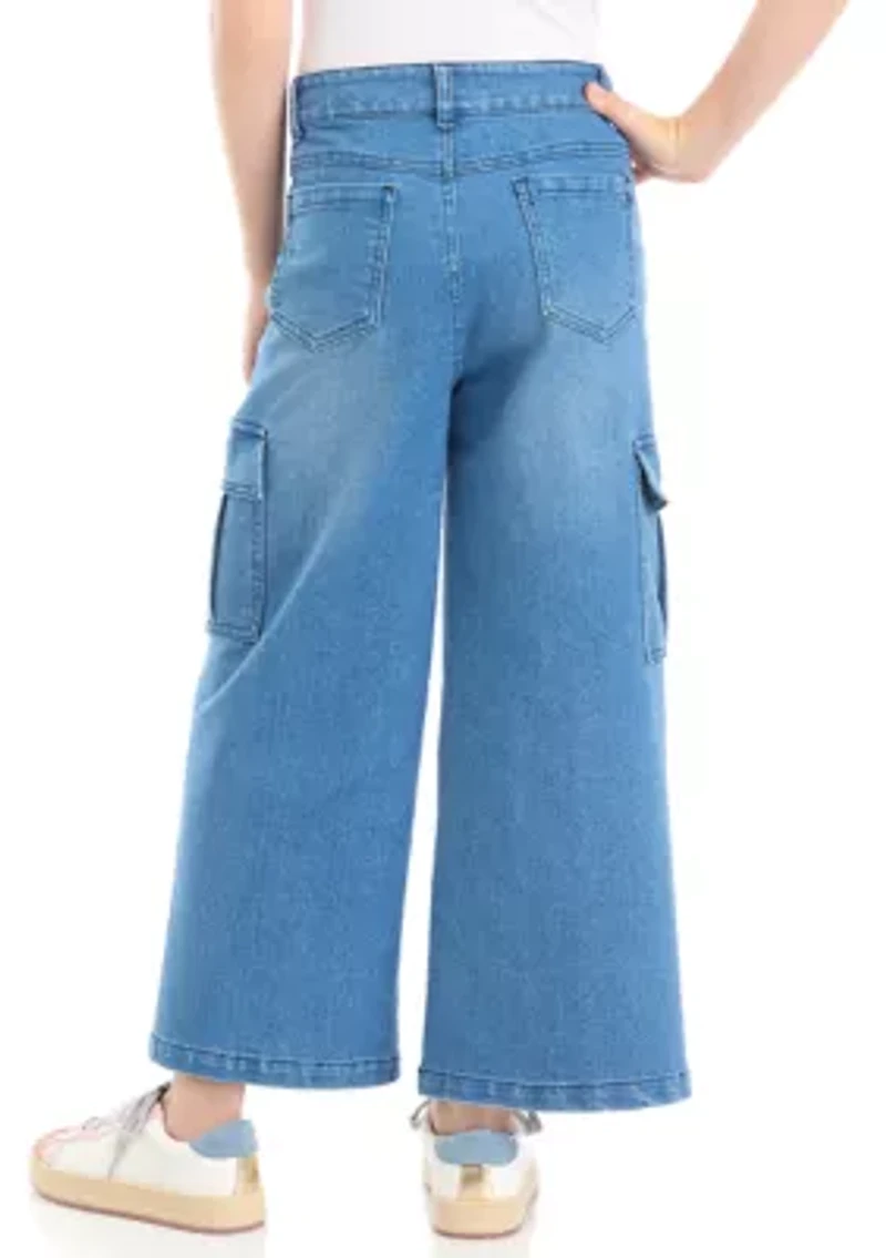 Girls 7-16 Wide Leg Denim Cargo Jeans