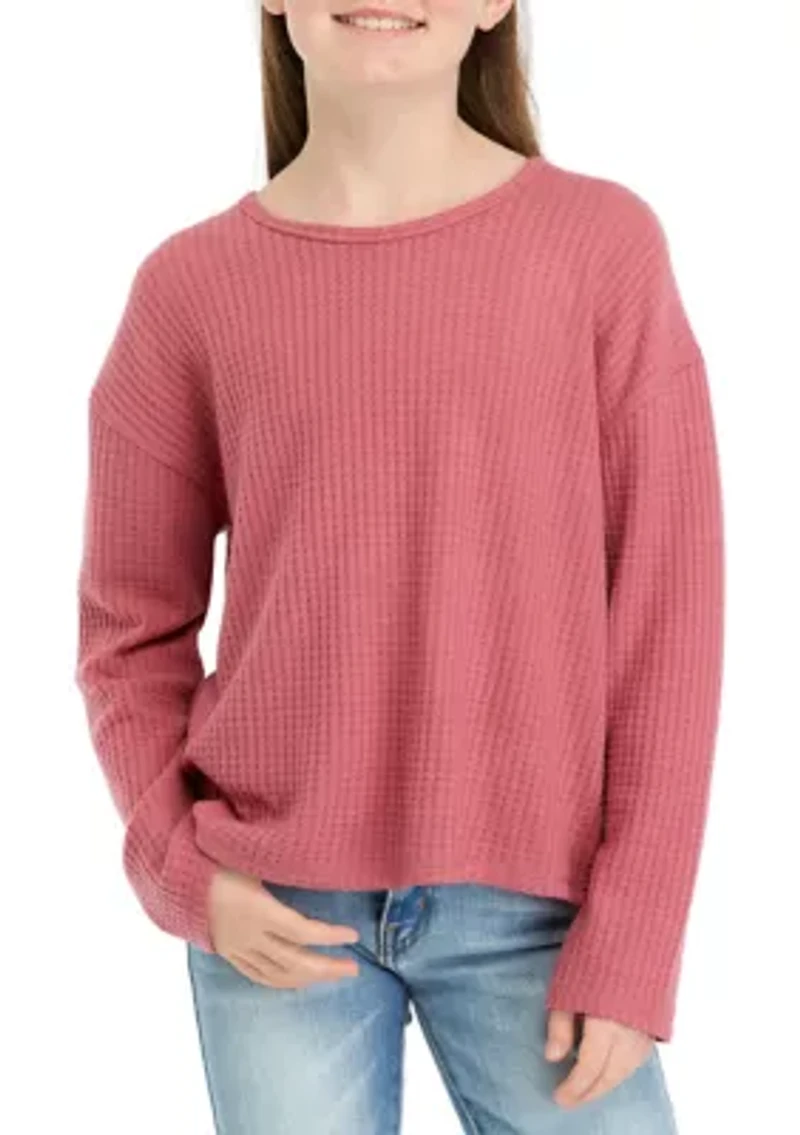 Girls 7-16 Relaxed Brushed Waffle Knit Top