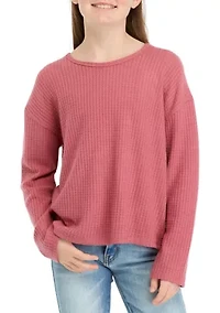 Girls 7-16 Relaxed Brushed Waffle Knit Top