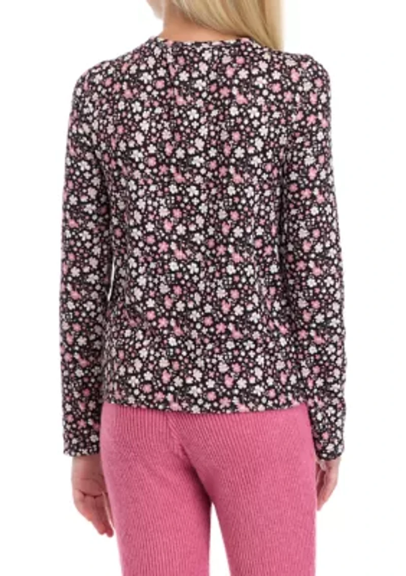 Girls 7-16 Waffle Knit Lace Up Neck Top