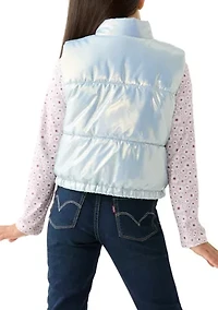 Girls 7-16 Metallic Vest with Long Sleeve Printed T-Shirt
