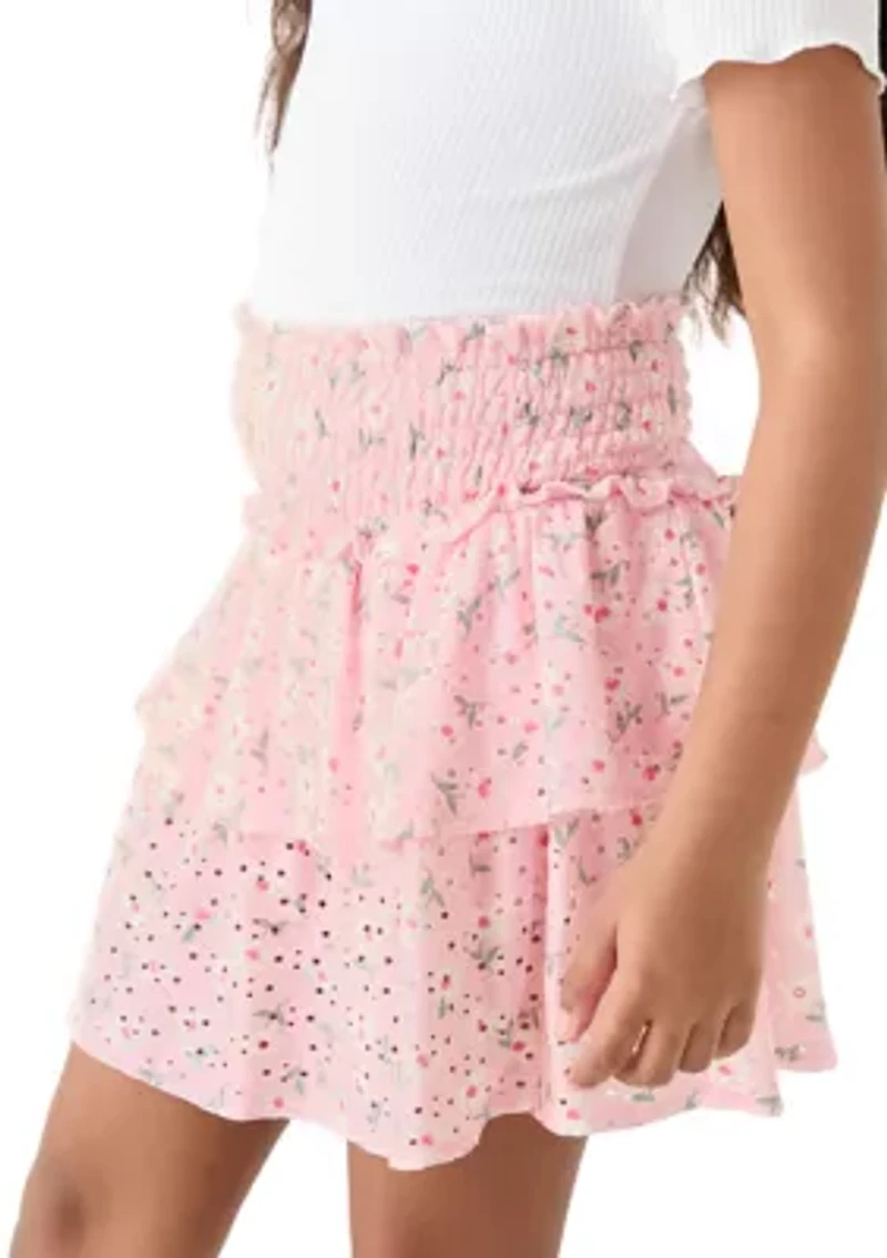 Girls 7-16 Crinkle Knit Printed Skirt