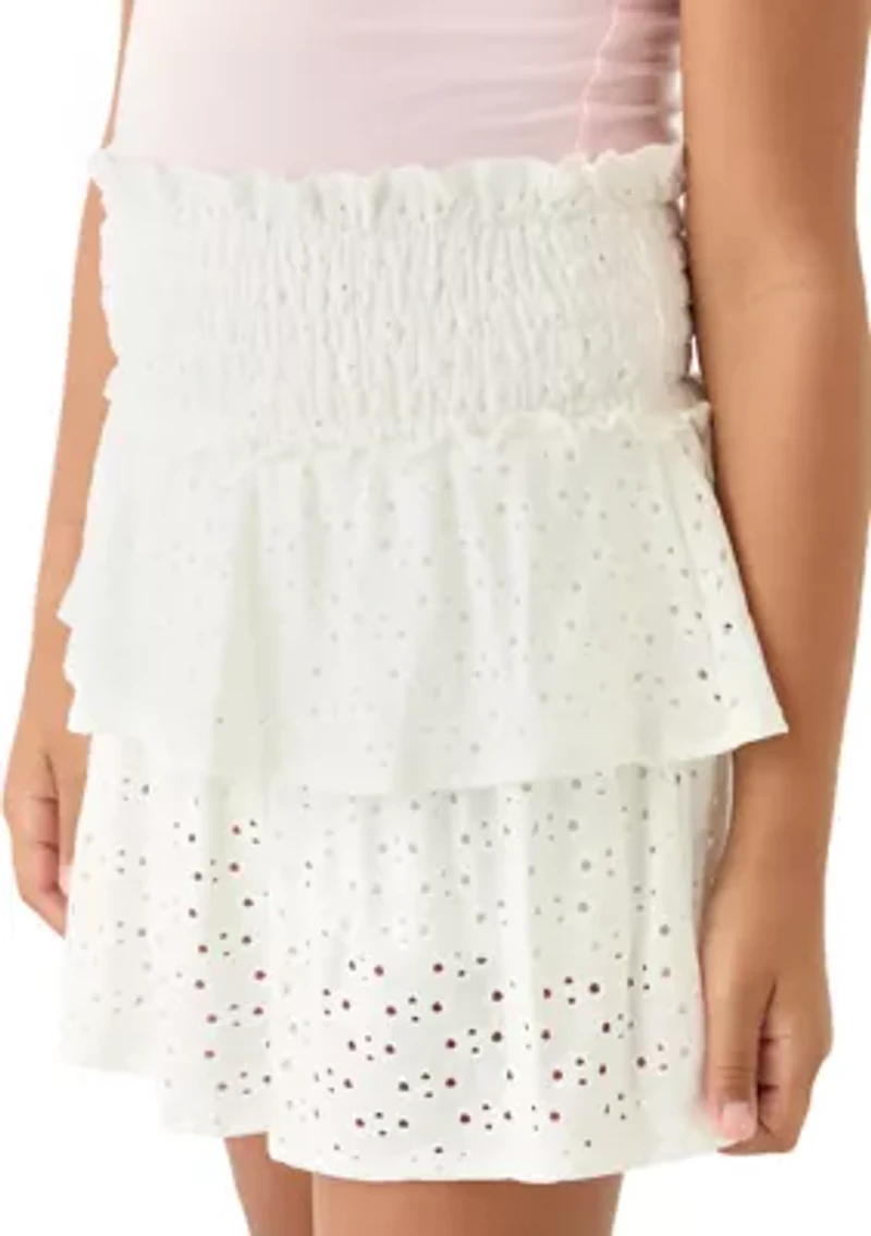 Girls 7-16 Knit Eyelet Smocked Skort