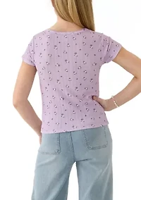 Girls 7-16 Printed Pointelle Henley Shirt