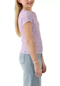 Girls 7-16 Printed Pointelle Henley Shirt
