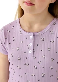 Girls 7-16 Printed Pointelle Henley Shirt