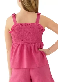 Girls 7-16 Crinkle Knit Smocked Top