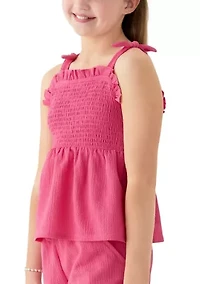 Girls 7-16 Crinkle Knit Smocked Top