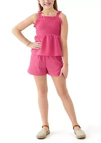 Girls 7-16 Crinkle Knit Smocked Top