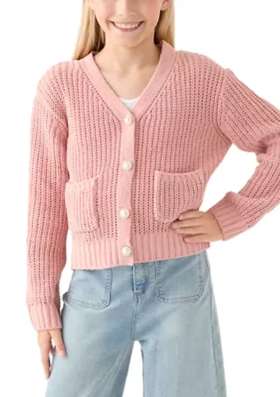 Girls 7-16 Solid Knit Cardigan