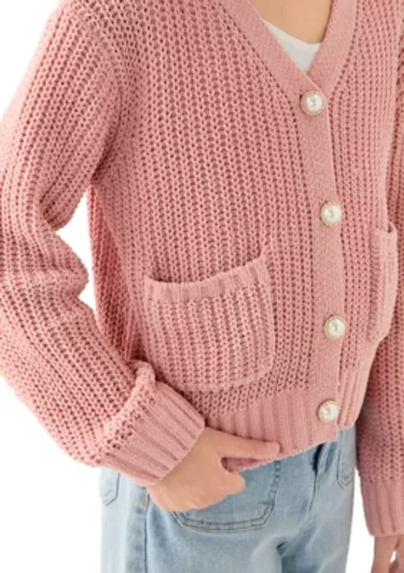 Girls 7-16 Solid Knit Cardigan