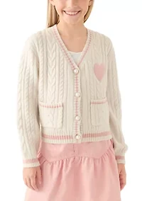 Girls 7-16 Heart Cardigan