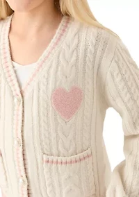 Girls 7-16 Heart Cardigan