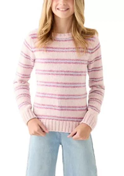 Girls 7-16 Striped Pink Sweater