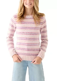 Girls 7-16 Striped Pink Sweater