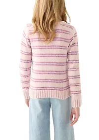 Girls 7-16 Striped Pink Sweater