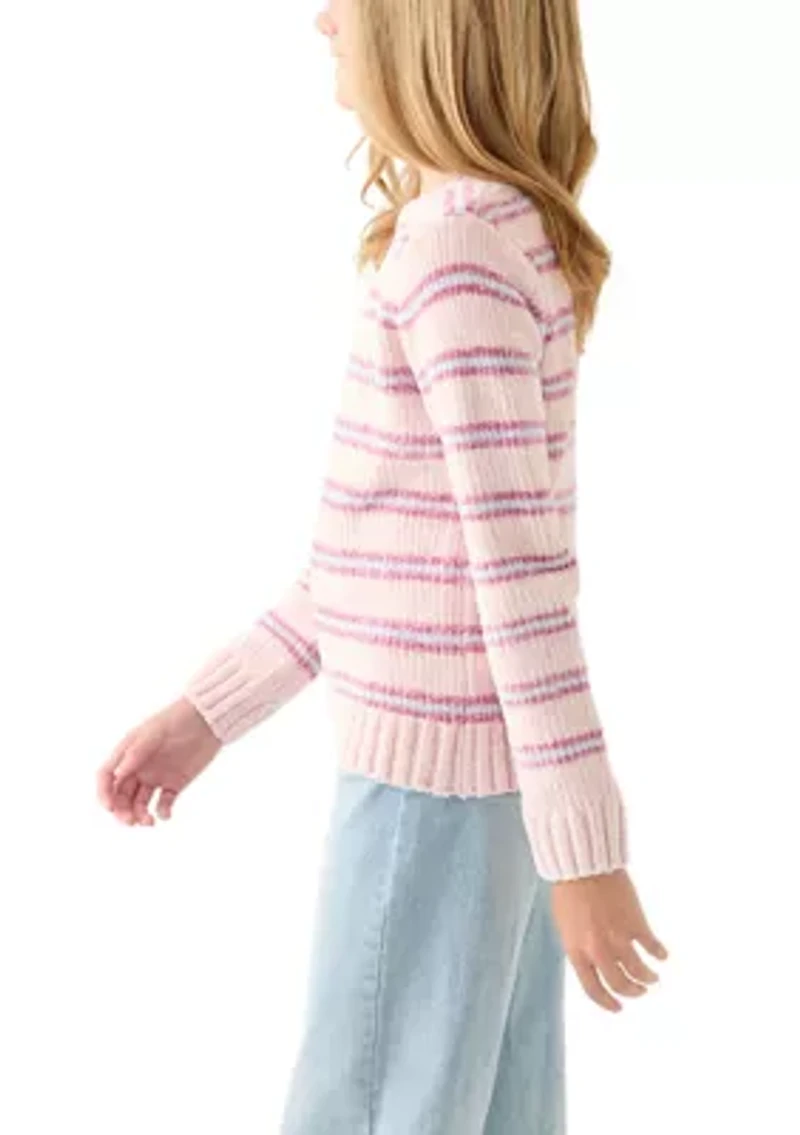 Girls 7-16 Striped Pink Sweater