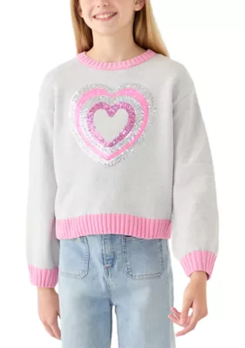Girls 7-16 Sequin Heart Sweater