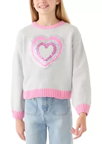 Girls 7-16 Sequin Heart Sweater