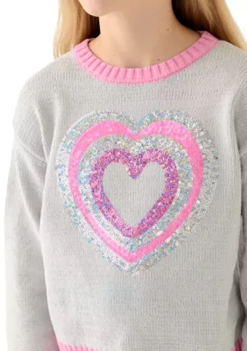 Girls 7-16 Sequin Heart Sweater