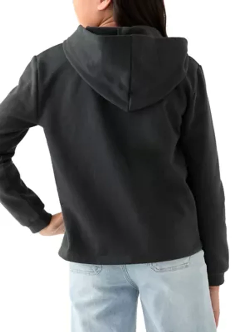 Girls 7-16 Fleece Zip Hoodie with Star Leopard Appliqué