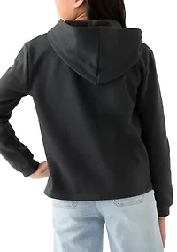 Girls 7-16 Fleece Zip Hoodie with Star Leopard Appliqué