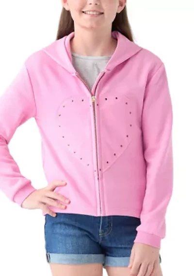 Girls 7-16 Fleece Appliqué Zip Up Hoodie