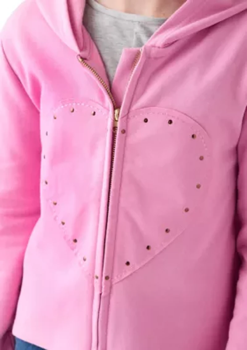 Girls 7-16 Fleece Appliqué Zip Up Hoodie