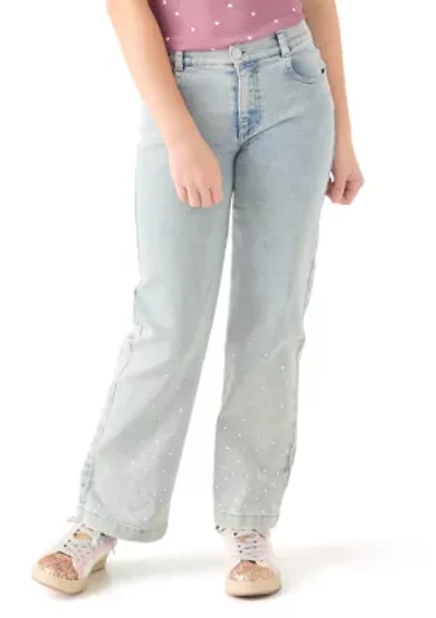 Girls 7-16 Wide Leg Flare Jeans with Rhinestones