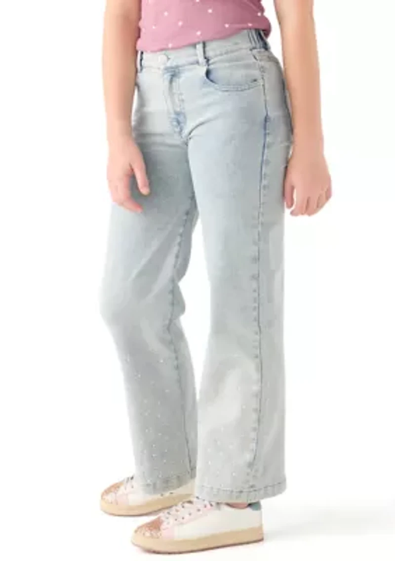 Girls 7-16 Wide Leg Flare Jeans with Rhinestones