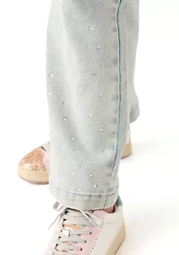Girls 7-16 Wide Leg Flare Jeans with Rhinestones