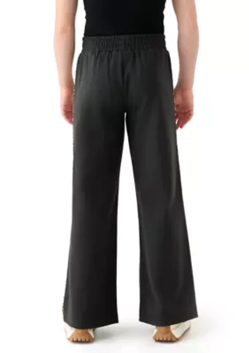 Girls 7-16 Wide Leg Fleece Pants with Leopard Printed Stripes