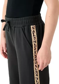 Girls 7-16 Wide Leg Fleece Pants with Leopard Printed Stripes