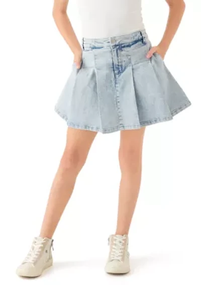 Girls 7-16 Washed Pleated Denim Skirt