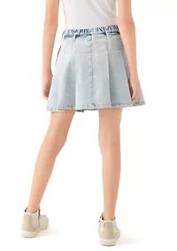 Girls 7-16 Washed Pleated Denim Skirt