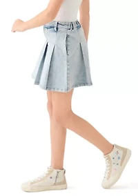 Girls 7-16 Washed Pleated Denim Skirt