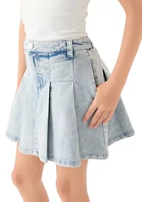 Girls 7-16 Washed Pleated Denim Skirt