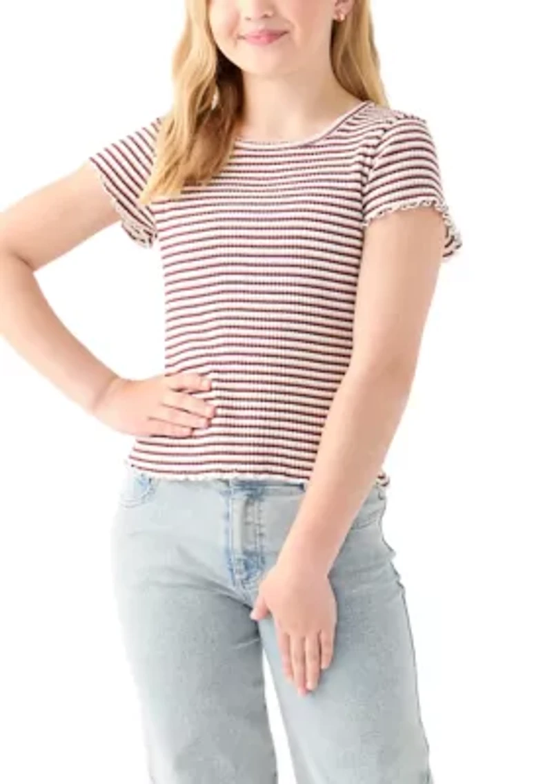Girls 7-16 Printed Pointelle Knit Top