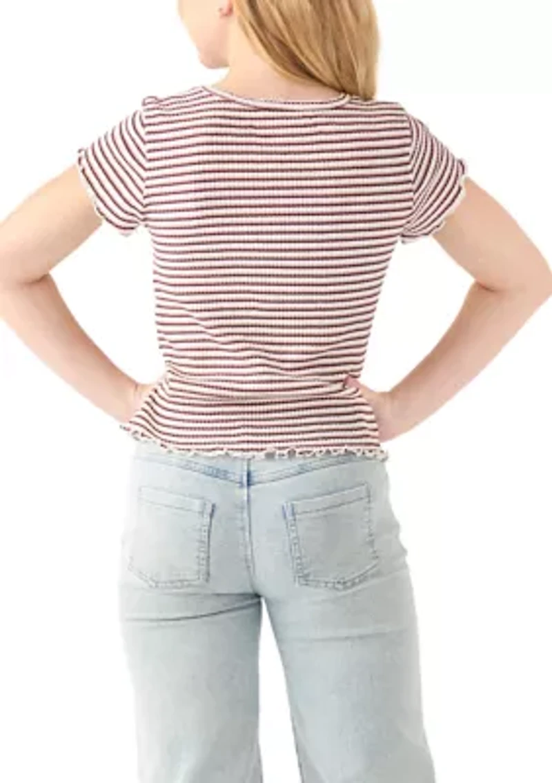Girls 7-16 Printed Pointelle Knit Top
