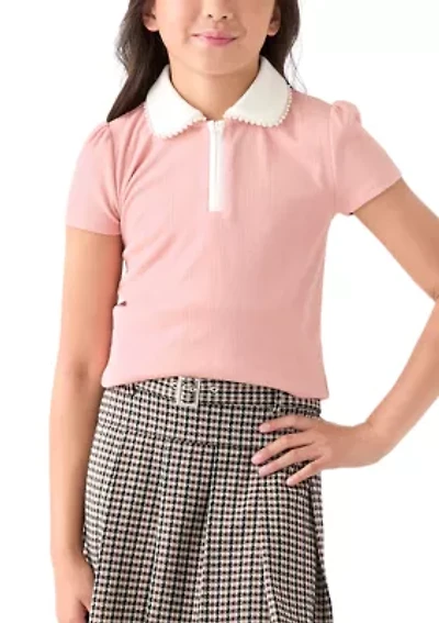 Girls 7-16 Pointelle Polo Top