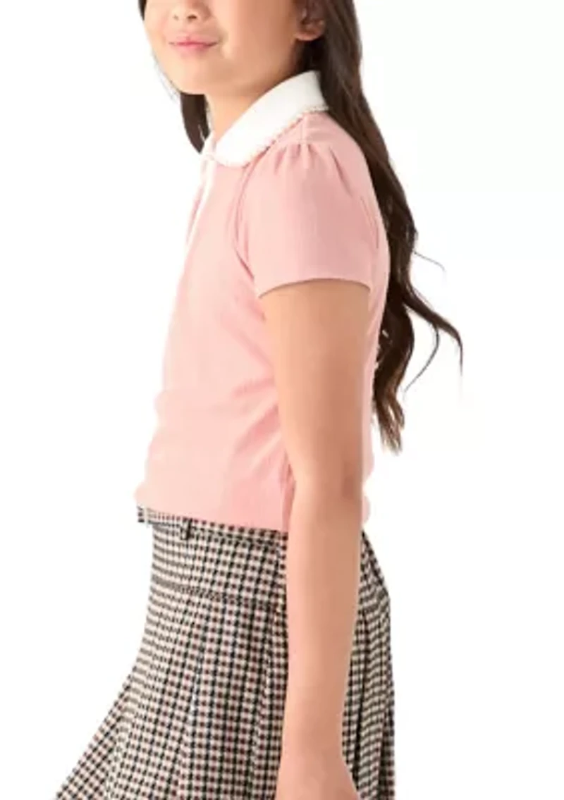 Girls 7-16 Pointelle Polo Top