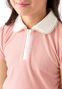 Girls 7-16 Pointelle Polo Top