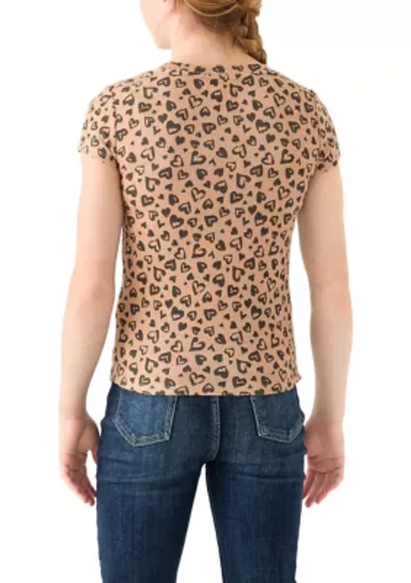 Girls 7-16 Leopard Printed Pointelle Top
