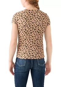 Girls 7-16 Leopard Printed Pointelle Top