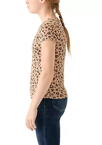 Girls 7-16 Leopard Printed Pointelle Top