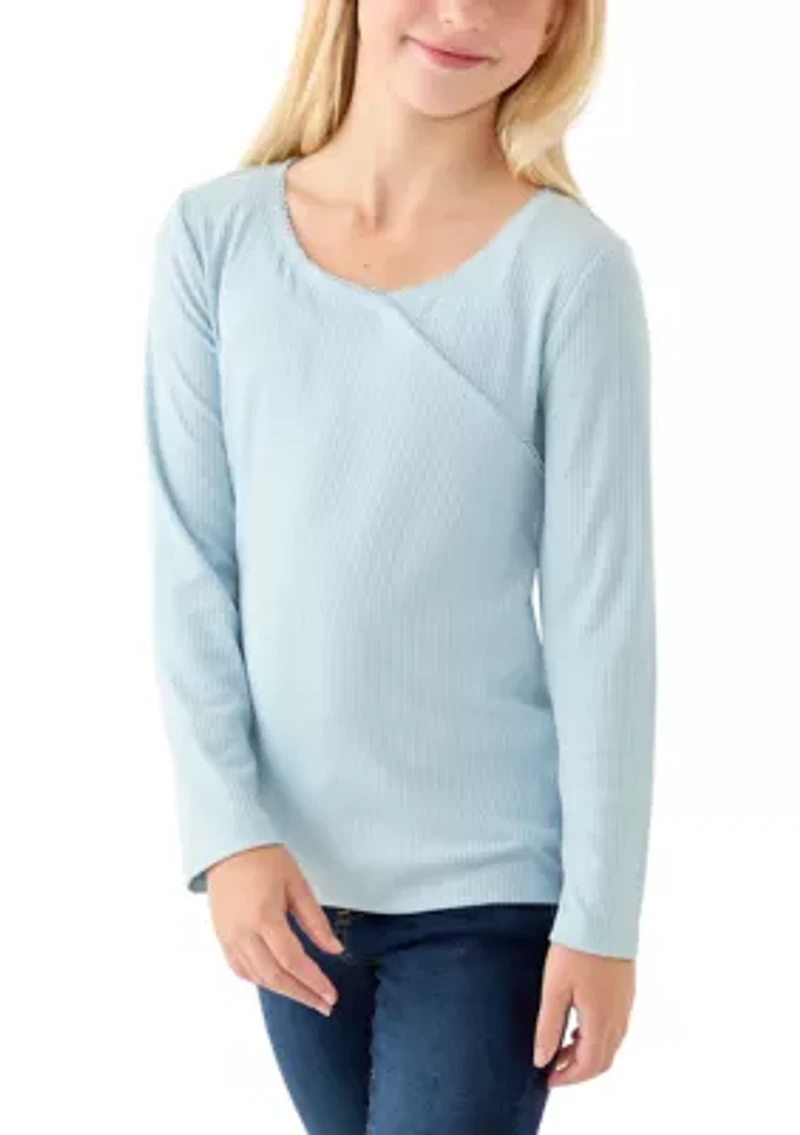 Girls 7-16 Long Sleeve Cross Stitch Knit Top