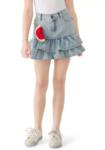 Girls 7-16 Washed Denim Ruffle Skort