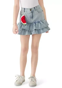 Girls 7-16 Washed Denim Ruffle Skort
