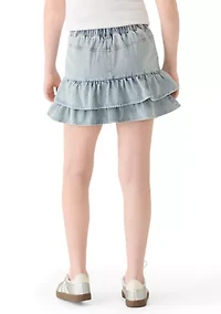 Girls 7-16 Washed Denim Ruffle Skort