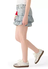 Girls 7-16 Washed Denim Ruffle Skort